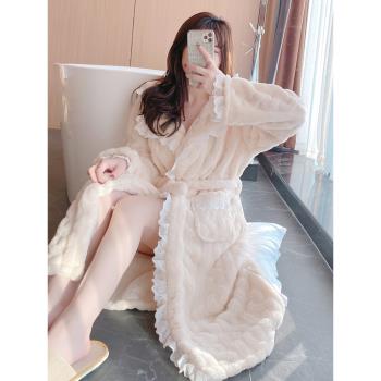 女秋冬季性感珊瑚絨居家服睡袍