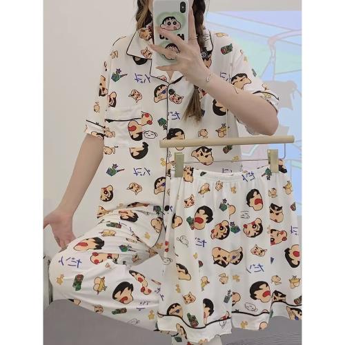 【短表情包三件套】夏季韓版睡衣女三件套卡通ins可愛少女家居服