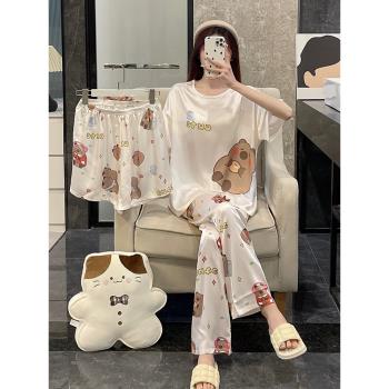 女仿絲綢時尚春秋大碼涼感睡衣