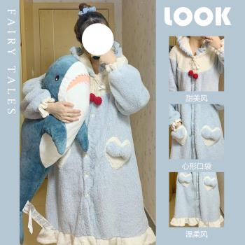 在逃公主風睡裙珊瑚絨睡衣女2024年新款冬季加厚法蘭絨家居服睡袍