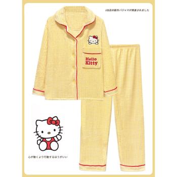 hellokitty珊瑚絨睡衣冬季女加厚2024年新款可愛法蘭絨家居服套裝