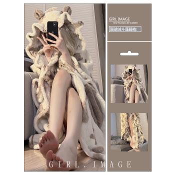 加厚珊瑚絨斗篷女卡通披風睡袍