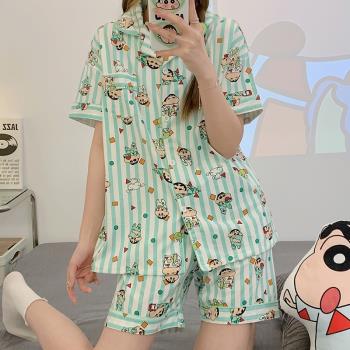 蠟筆小新條紋女純棉開衫學生卡通