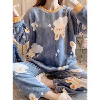 睡衣女冬珊瑚絨韓版大碼可愛秋冬款加厚法蘭絨女士家居服春秋套裝