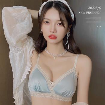 小胸聚攏美背內衣女性感上託胸罩無鋼圈文胸套裝薄款夏天純欲風
