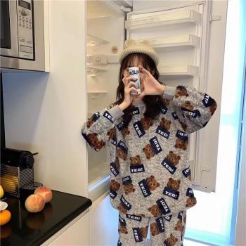 睡衣女冬季法蘭絨韓版長袖加厚加絨珊瑚絨可愛秋冬季家居服套裝女