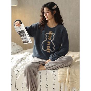 睡衣女士冬季加厚加絨珊瑚絨套裝冬天冬款法蘭絨可外穿大碼家居服