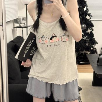 莫代爾女吊帶短褲家居服卡通睡衣