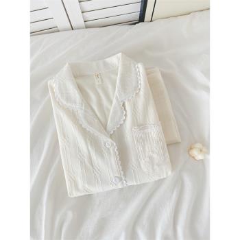 女純棉蕾絲花邊復古家居服睡衣