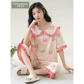 浪莎女純棉七分褲可愛家居服睡衣