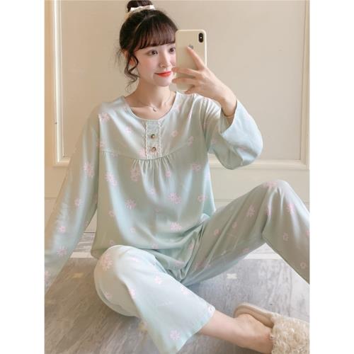 新款棉綢睡衣女夏長袖薄款人造棉綿綢寬松大碼甜美家居服外穿涼感