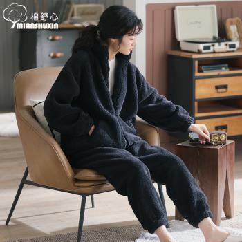 女保暖加厚拉鏈款冬天法蘭絨睡衣
