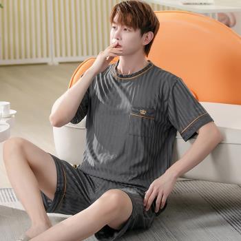 男士純棉寬松短袖中年人休閑睡衣