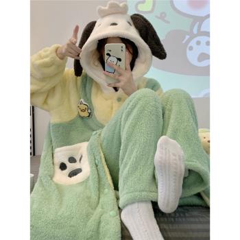 帕恰狗睡衣女款秋冬季珊瑚絨加絨加厚可愛睡袍ins學生冬天家居服