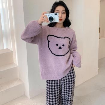 女圓領卡通小熊軟綿綿半邊絨睡衣