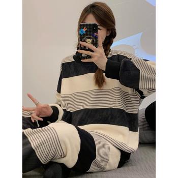 簡約睡衣女款春秋冬季2022年新款珊瑚絨保暖休閑法蘭絨家居服套裝