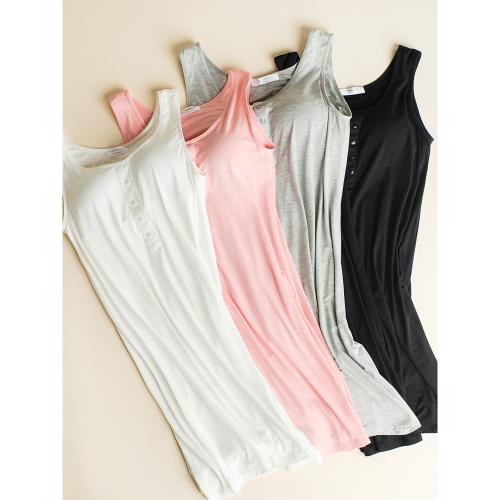 莫代爾帶胸墊睡衣長款女秋冬季罩杯一體免文胸睡裙女士家居服長裙