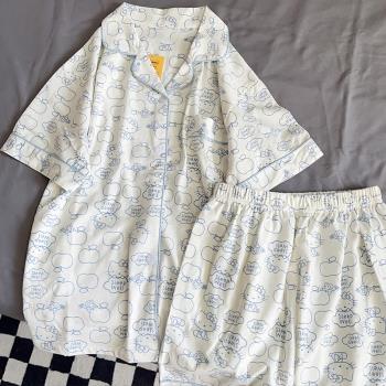 卡通睡衣女夏天2023年新款短袖開衫可愛Hellokitty學生家居服套裝