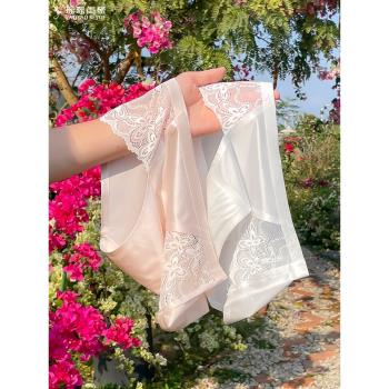 瑤瑤閨蜜法式高級緞面蕾絲內褲女性感刺繡無痕中腰包臀冰絲三角褲