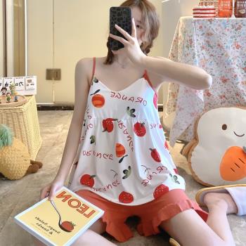 純棉女士夏季薄款帶胸墊甜美睡衣