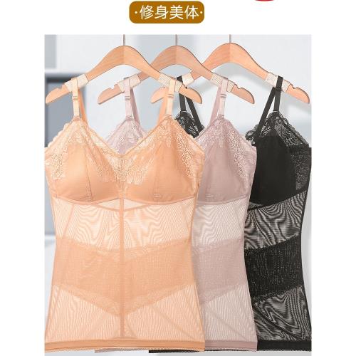 黑繃帶塑身衣帶胸罩一體式薄款性感收小肚子衣女收腹背心束腰夏天