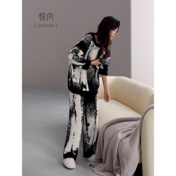 悅內半邊絨睡衣女款秋冬季法蘭絨加厚加絨珊瑚絨家居服時尚可外穿