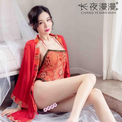 長夜漫漫唐裝外套配肚兜古典美女紅色透視肚兜性感性感刺繡古裝