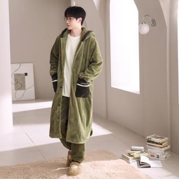 珊瑚絨睡衣男士冬季2023年新款加絨加厚睡袍大碼可外穿家居服套裝