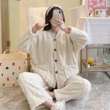2021年新款睡衣女秋冬季珊瑚絨加厚法蘭絨網紅爆款長袖套裝家居服