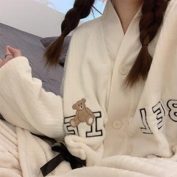 長袖睡衣女款珊瑚絨保暖春秋學生2022年新款法蘭絨冬季套裝家居服