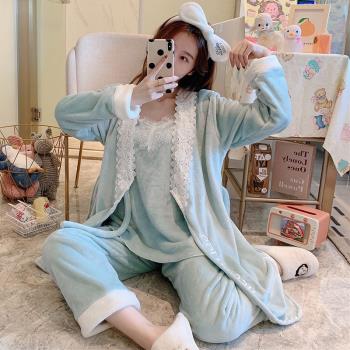 春秋冬季女長褲性感法蘭絨睡衣
