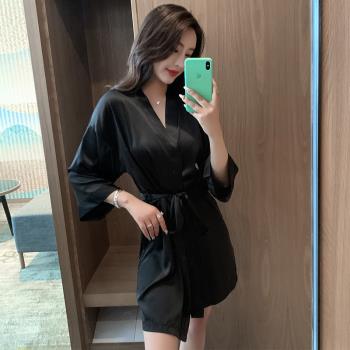 睡衣女2021年新款冰絲睡袍女夏季薄款性感真絲綢高階感純色睡裙夏