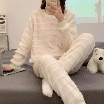 可外穿睡衣女士春秋冬季珊瑚絨加厚加絨時尚高級感保暖套裝家居服