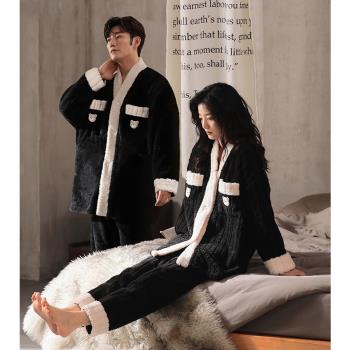 情侶睡衣女珊瑚絨冬季加厚加絨2025年新款青年男士拼色家居服套裝
