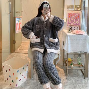 珊瑚絨睡衣女秋冬季法蘭絨加厚家居服套裝冬天加絨2021年新款網紅