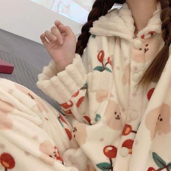 卡通睡衣女秋冬季法蘭絨2022年新款甜美可愛珊瑚絨學生家居服套裝