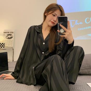 睡衣女夏款冰絲2022年新款春秋冬季長袖薄款網紅風寬松家居服套裝