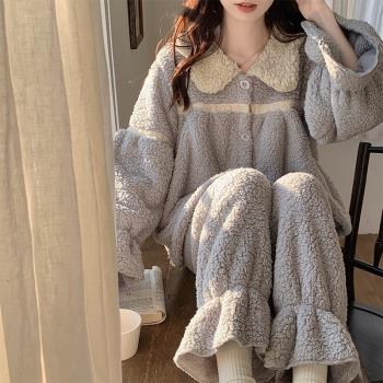 簡約睡衣女冬天加厚羊羔絨學生2022年新款春秋款可外穿套裝家居服