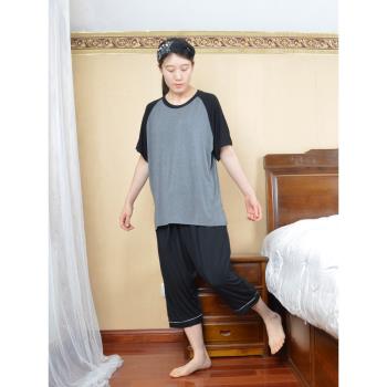 冰絲睡衣男士夏季莫代爾薄款短袖七分褲涼感家居服大碼套裝男寬松