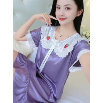中裙夏天大碼可愛娃娃領真絲睡衣