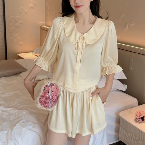 冰絲睡衣女夏季2024年甜美純欲短袖短褲套裝高級感開衫薄款家居服