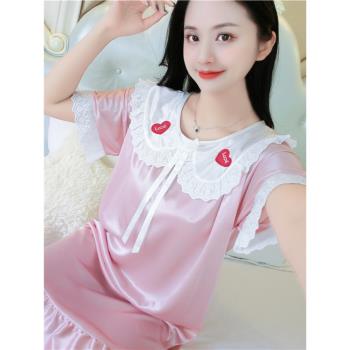 冰絲夏季韓版甜美娃娃領純色睡裙