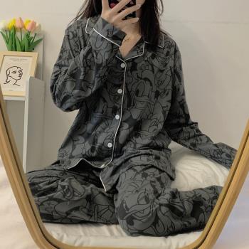 睡衣女春秋季純棉長袖網紅卡通可愛學生寬松開衫夏天家居服套裝