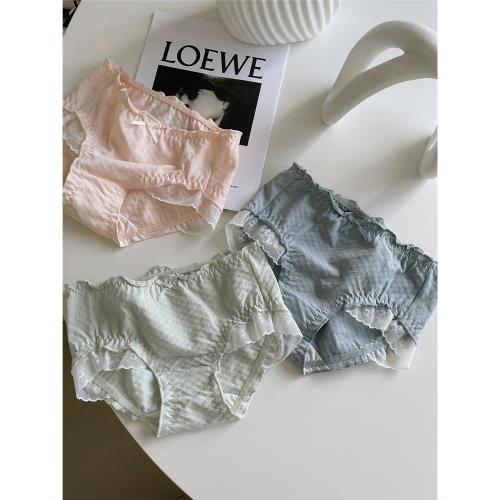 清倉純棉內褲女日系蕾絲純色抗菌少女生透氣大碼全棉中腰三角純欲