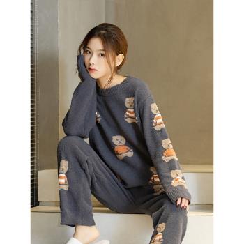 網紅女珊瑚絨加厚冬天小熊睡衣