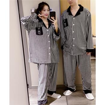 冬季男女士情侶睡衣加厚法萊絨千鳥格家居服大碼200斤海島絨套裝