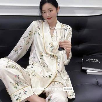 奢華氣質花色真絲日式和服女睡衣