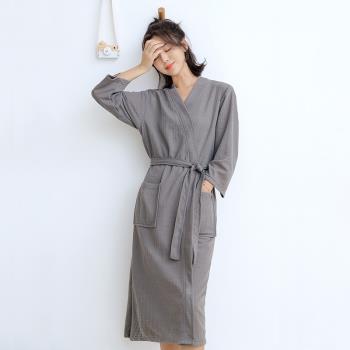 睡袍春秋薄款長袖大碼女士長款和服酒店美容院浴袍睡衣裙晨袍夏季