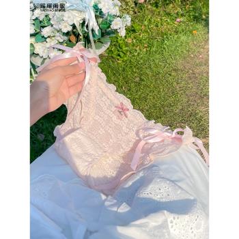 瑤瑤閨蜜原創設計夏季系帶可解內褲女法式性感蕾絲純欲綁帶三角褲