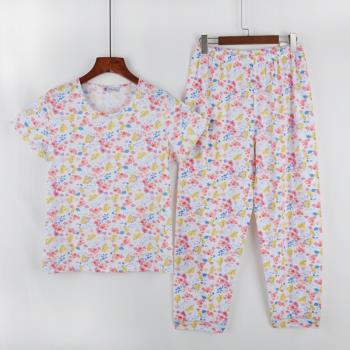 夏季中老年純棉短袖套裝全棉睡衣家居服加肥大碼媽媽半袖套頭